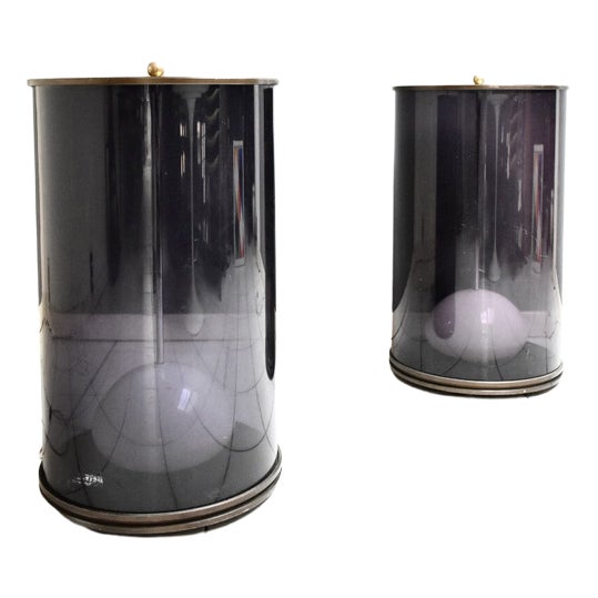 Light Columns in Brass and Acrylic Glass, Set of 2 For Sale
