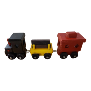 Vintage Heavy Handmade Wooden Red & Black Locomotive Engine and Caboose Toy