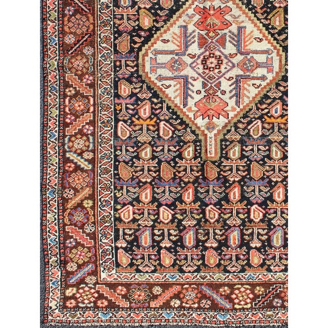 Antique Persian Hand Knotted Kurdish Colorful Rug With Medallion and Geometric Motifs For Sale - Image 4 of 13