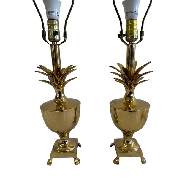 Pair of Late 20th Century Palm Beach Regency Golden Brass Pineapple Lamps For Sale In New York - Image 6 of 12