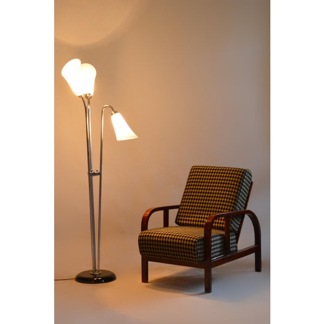 Czech Art Deco Floor Lamp in Chrome, Opal Glass and Lacquered Wood, 1930s For Sale - Image 13 of 15