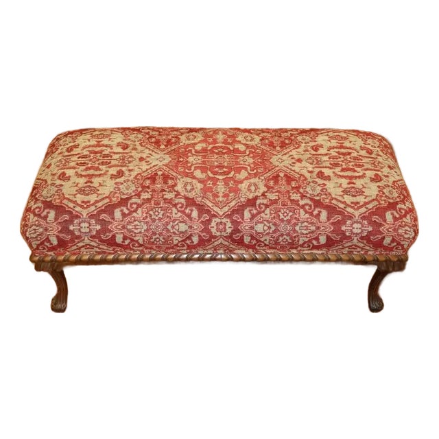 1980s Continental Style Persian Rug Pattern Foot Stool Ottoman Window Bench For Sale