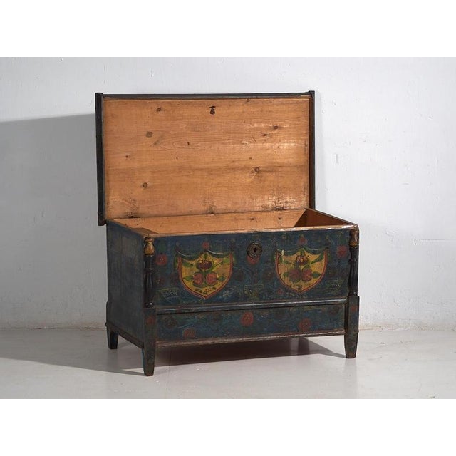 Indigo Blue Antique Bridal Trunk, 1850s For Sale - Image 9 of 18