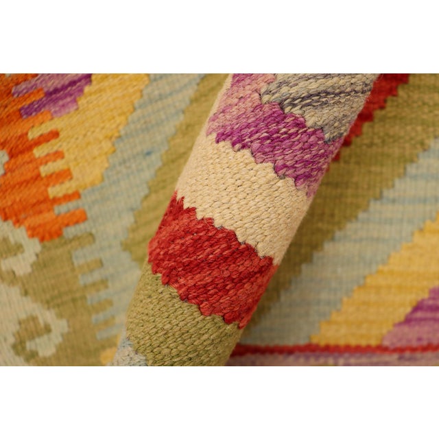 Southwestern Turkish Kilim Blue Red Hand-Woven Wool Rug For Sale In New York - Image 6 of 9
