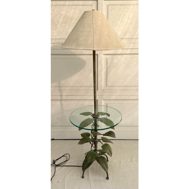 Green 1970s Frederick Cooper Sculptural Tôle Vine Floor Lamp With Glass Table For Sale - Image 8 of 12