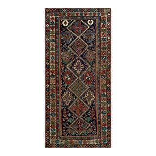 1900s Blue Navy Diamond Tribal Antique Caucasian Shirvan Rug 3'6" X 7'4" Handknotted Wool Carpet For Sale
