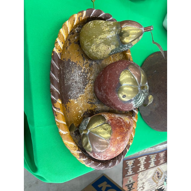1970s Vintage Pottery Fruit and Basket With Brass Accents For Sale - Image 5 of 8