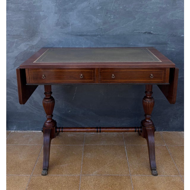 Spanish Regency Revival Drop-Leaf Writing Table with Leather Top, 1940s For Sale - Image 12 of 15