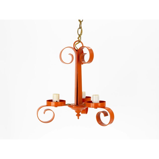 Richard Essig Mid Century Orange Pop Art 3 Light Chandelier For Sale - Image 9 of 9