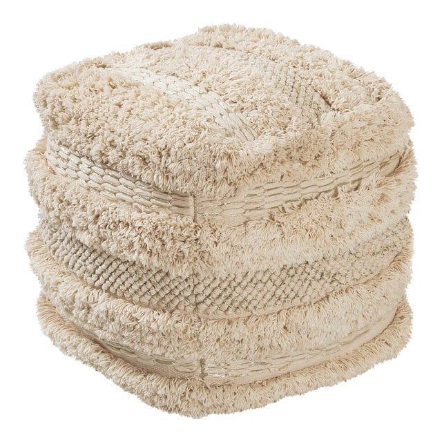Yorba Beige Cotton Pouf For Sale
