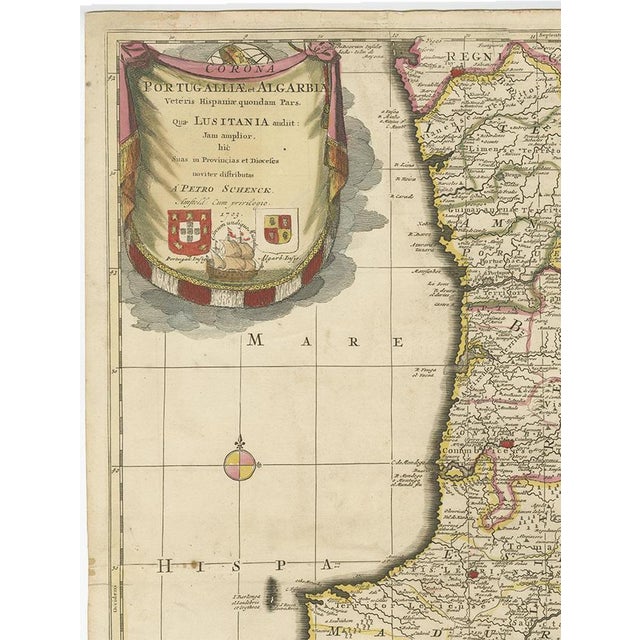 Antique Map of Portugal by P. Schenk, 1700 For Sale - Image 3 of 8