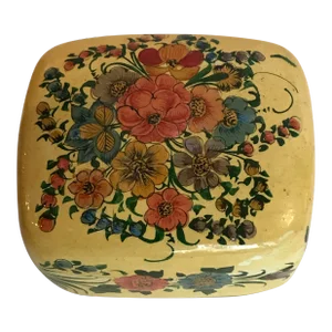 Vintage Hand Pinted Floral Paper Mache Box From India