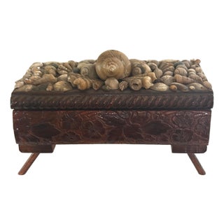 Antique Shell Encrusted Carved Box For Sale