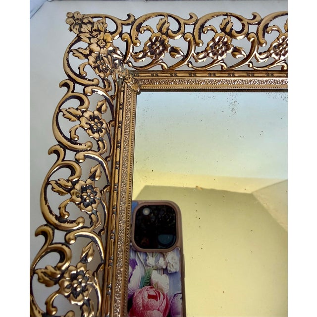 Vintage Hollywood Regency Gilt Filigree Vanity Mirror & Perfume Tray For Sale - Image 10 of 12