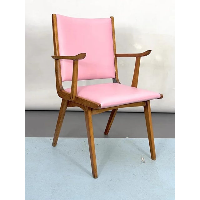 Vintage Italian Wood Accent Chair in Pink Leatherette, Italy, 1950s For Sale - Image 11 of 11