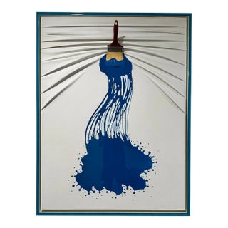 Modern Blue Brush Art Piece by Efi Mashiah For Sale