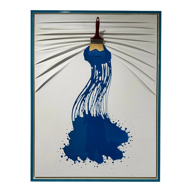 Modern Blue Brush Art Piece by Efi Mashiah For Sale