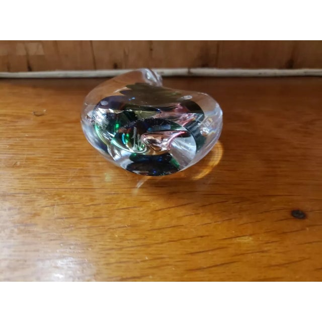 Transparent 1970s Handmade Art Glass Paperweight With Teardrop Shape & Spiral Top, Signed Aj (Adam Jablonski) For Sale - Image 8 of 8