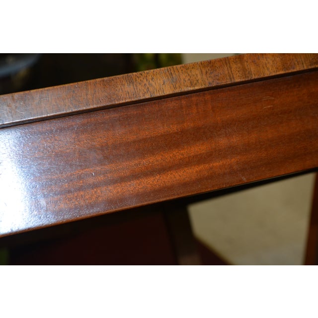 Vintage English Tan / Gold Leather Topped Square Wooden Game or Card Table For Sale - Image 11 of 18
