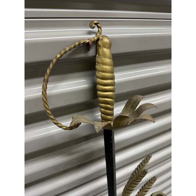 Antique Italian Metal and Wood Sword Candle Wall Sconces a Pair For Sale - Image 4 of 7