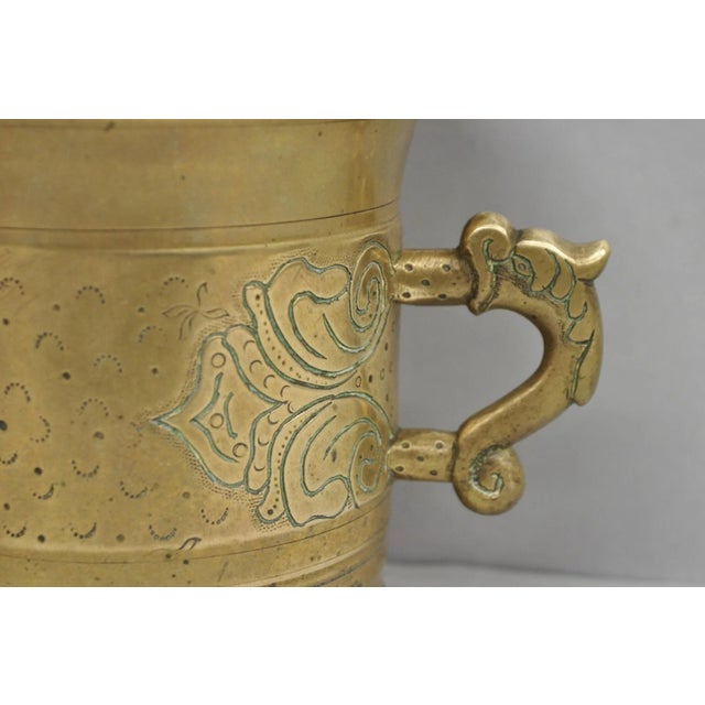 Vintage Primitive Solid Brass Mortar & Pestle Apothecary Medicine Herb Grinder For Sale - Image 4 of 13