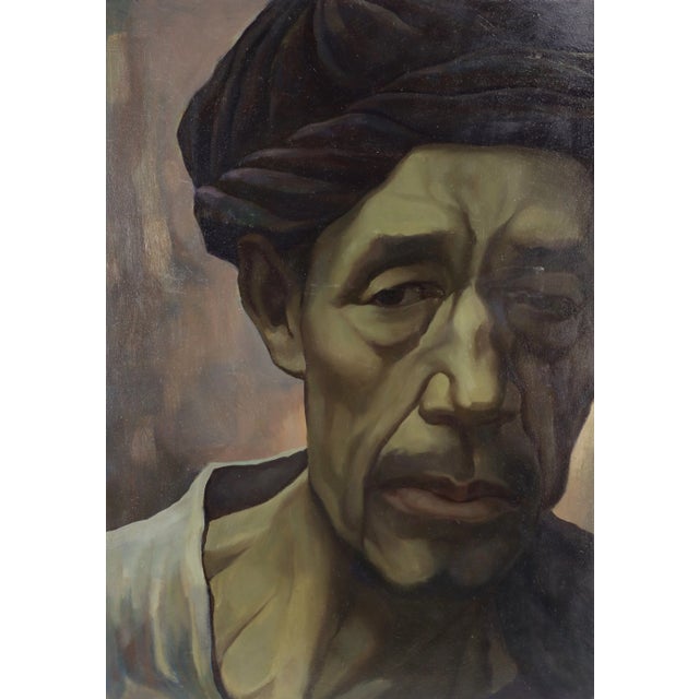 Detailed and eye-catching portrait, featuring a man in a turban. He has a somewhat morose expression, which the artist...