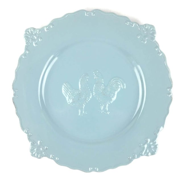 Blue Ceramic Rooster Plate For Sale - Image 4 of 10
