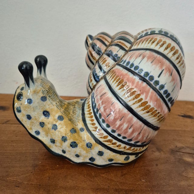 Ceramic Vintage Tonala Mexico Extra Large Hand Painted Pottery Snail Figurine For Sale - Image 7 of 11