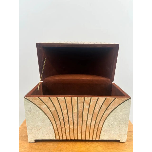 Stone Art Deco Style Maitland-Smith Tessellated Pink Marble & Brass Chest, Jewelry Box For Sale - Image 7 of 13