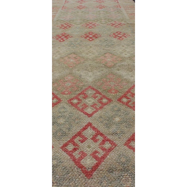 Hand Knotted Turkish Kurdish Runner With Diamond Design in Gray, Taupe, Red For Sale In Atlanta - Image 6 of 13