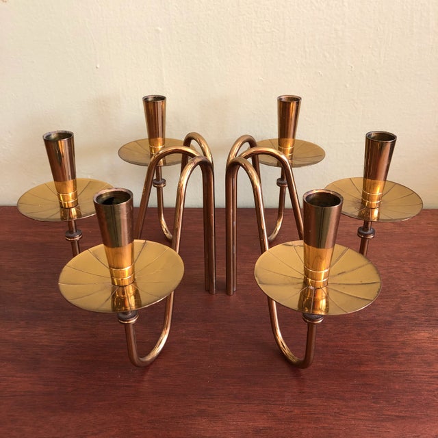 1950s Brass ThreeArm Tabletop Candlesticks by Tommi Parzinger for