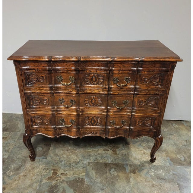 Early 20th C French Louis XV Provincial Carved Oak Arbalète Commode or Chest of Drawers For Sale - Image 10 of 13