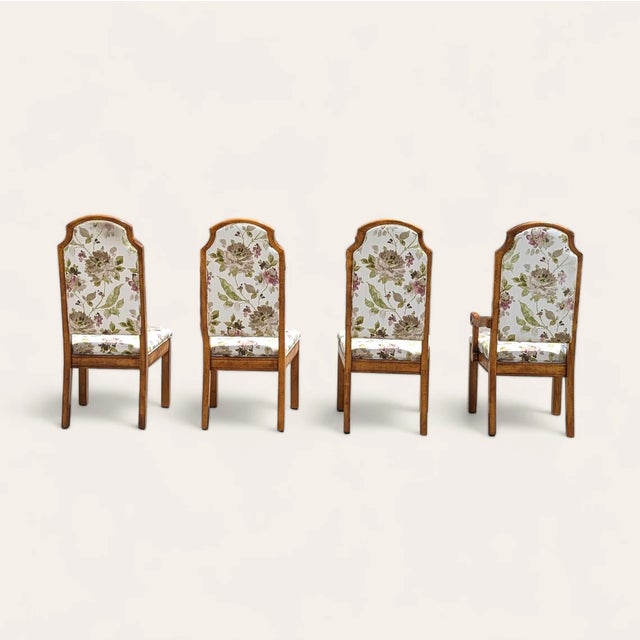Vintage Hollywood Regency Floral Upholstered Dining Chairs, 1970s, Mid-Century Modern, Mid-Century For Sale - Image 9 of 10