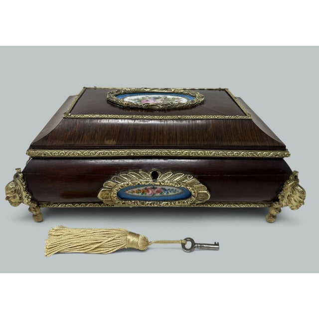 Early 19th Century Antique French Sevres Porcelain Jewelry Wooden Regency Jewellery Box Casket 19Ct For Sale - Image 5 of 10