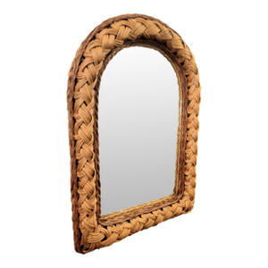 Vintage Small Braided Wicker Oval Coastal Boho Wall Mirror