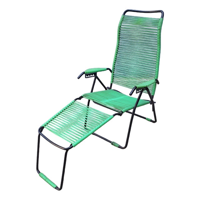 Italian Spaghetti Corded Reclining Deckchair with Ottoman, 1960s For Sale