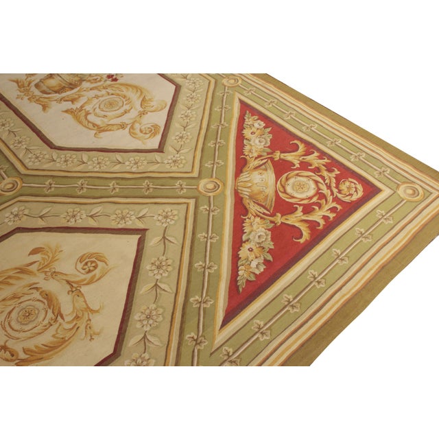Neoclassical Rug & Kilim’s Aubusson Flat Weave Style Rug, Red and Green Floral Patterns For Sale - Image 3 of 6