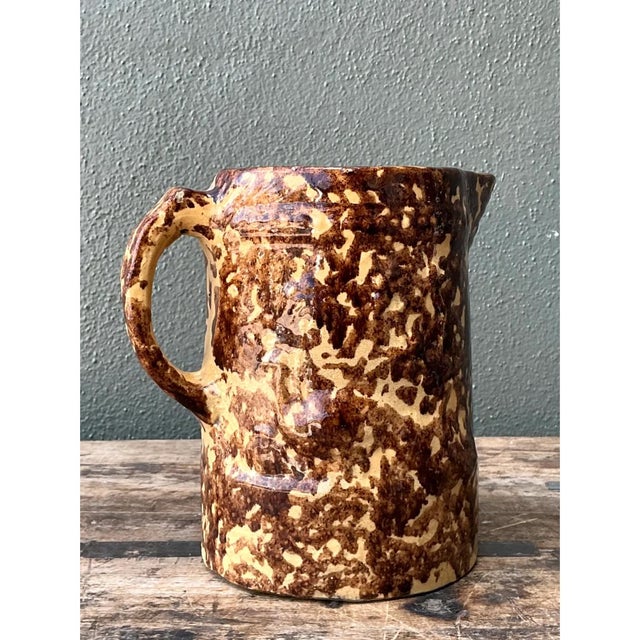 Farmhouse Vintage Ceramic Spatterware Pitcher For Sale - Image 3 of 12