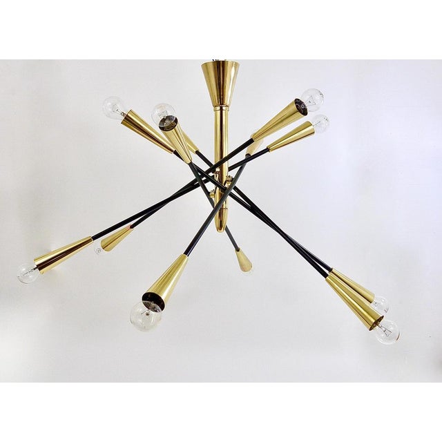Large Articulating Black and Brass Sputnik Chandelier in the style of Stilnovo, 1950s For Sale - Image 9 of 18