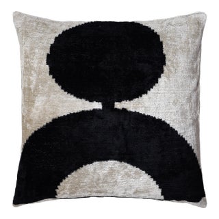 Black & Ivory Geometric Velvet Throw Pillow 16x16 | Modern Designer Favorite For Sale