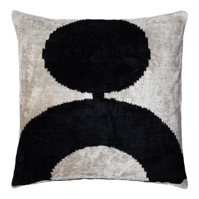 Black & Ivory Geometric Velvet Throw Pillow 16x16 | Modern Designer Favorite For Sale