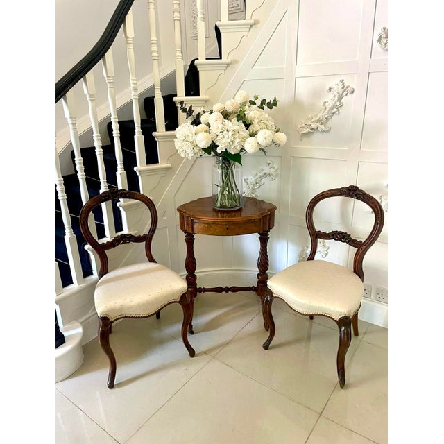 Antique Victorian burr walnut work lamp table table having a quality burr walnut shaped top with a moulded edge above a...