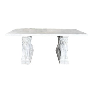 Antique Italian Carrara Marble Bench With Carved Winged Lion Supports For Sale