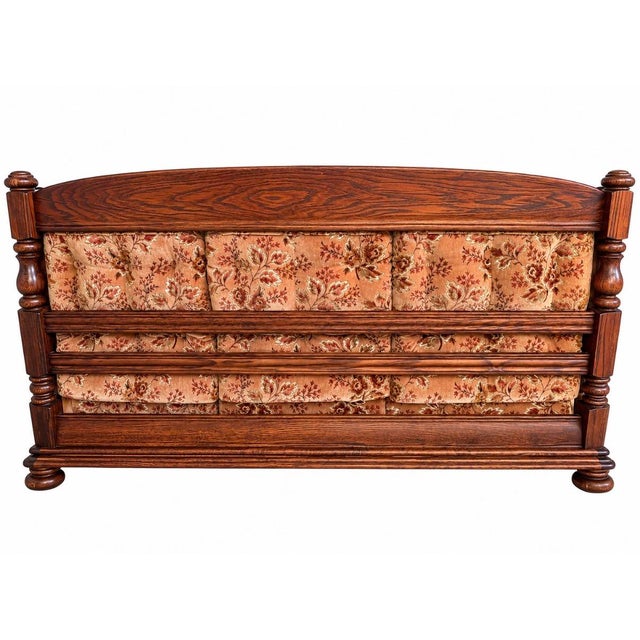 Belgian Renaissance Revival Influences Handmade Belgian Solid Oak Soft-Original Upholstery-Circa 1985 For Sale - Image 4 of 5