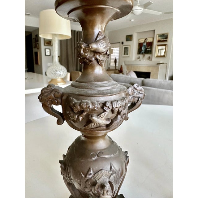 Japanese Bronze Elephant Handle Candlestick Holders For Sale - Image 14 of 16