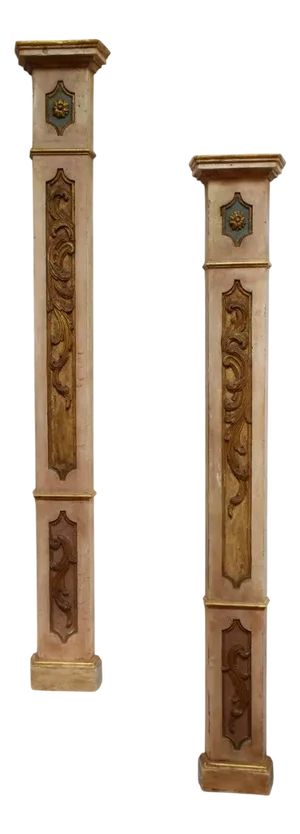 Wooden Painted Columns, 1800s, Set of 2