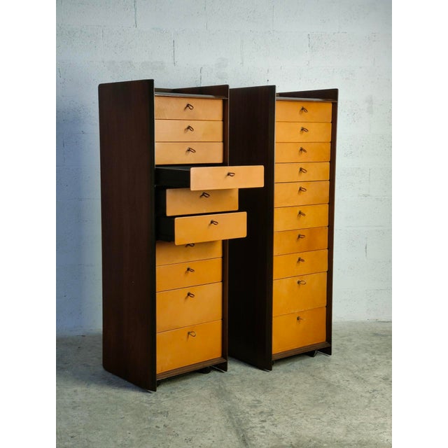 Wood Leather and Walnut Artona Chest of Drawers attributed to Afra & Tobia Scarpa for Maxalto, 1970s, Set of 2 For Sale - Image 7 of 12