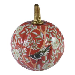 Rusty Red Chinoiserie Tole Pumpkin 8" For Sale