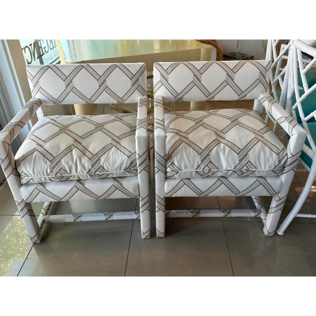 Vintage Pair of Newly Upholstered Palm Beach Club Parsons Arm Chairs Armchairs For Sale - Image 9 of 13