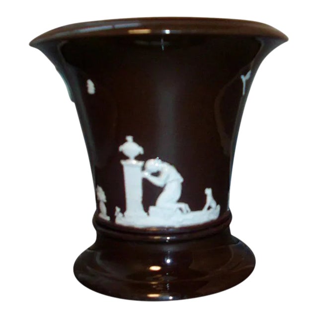 Early 19th Century Spode Porcelain Brown Jasperware Flower Pot or Cachepot Planter For Sale